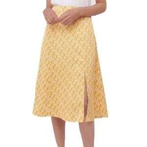 NWT LOFT Vine Print satin midi skirt:  yellow, size 2